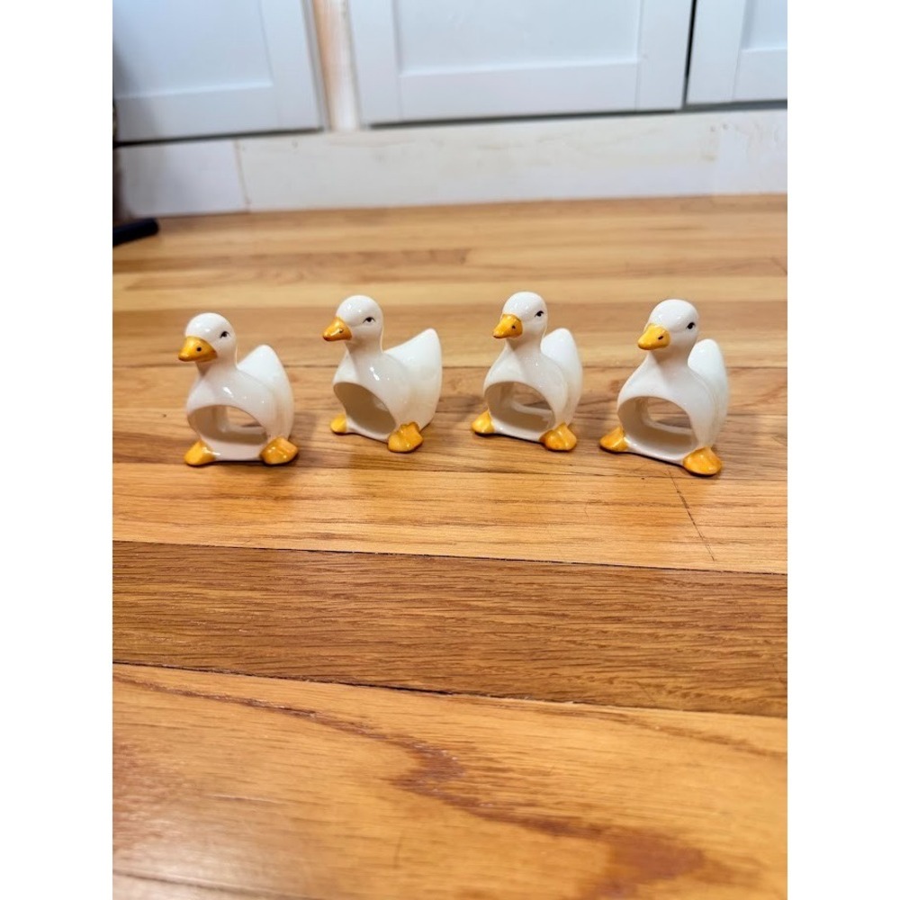 Vintage Duck Goose Napkin Rings Ron Gordon 80s Ceramic Napkin Holders Set Of 4 - Picture 2 of 8